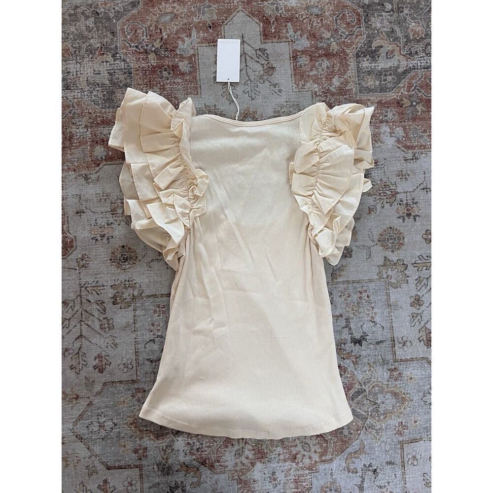 Ulla Johnson Koa Top in Cream Ribbed Knit Ruffle Cap Sleeve Size P Petite - Picture 10 of 10